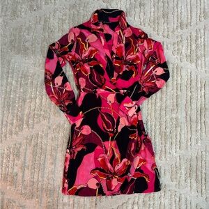 INC International Concepts Pink and Black Long Sleeve Turtleneck Dress